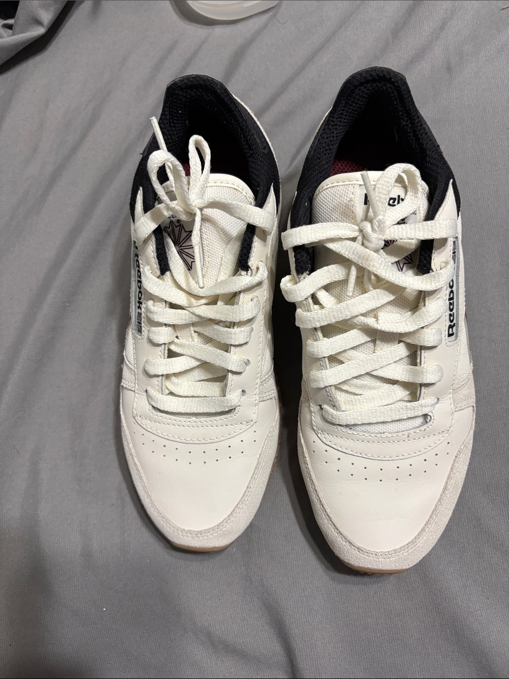 Reebok Women (Kids) White and Black Leather Low-Top Sneakers with Logo